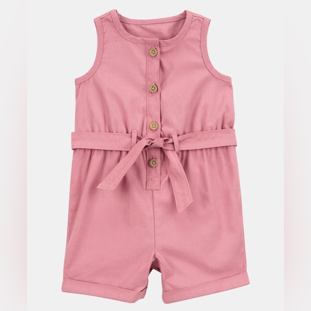 Pink Sleeveless Canvas Button-Up Romper